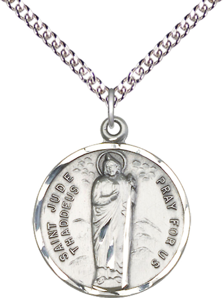 Sterling Silver Saint Jude Pendant on a 24 inch Sterling Silver Heavy Curb chain