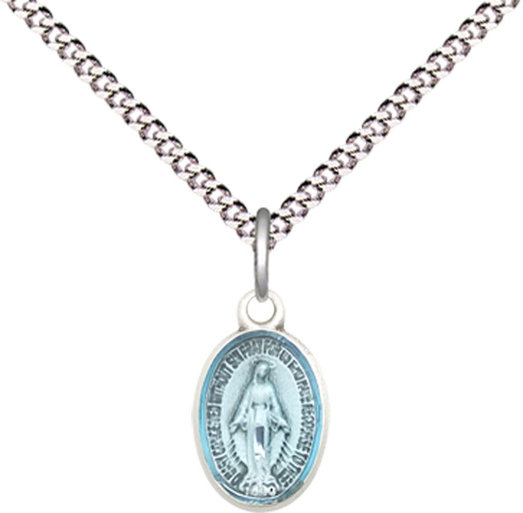 Sterling Silver Miraculous Pendant on a 18 inch Light Rhodium Light Curb chain