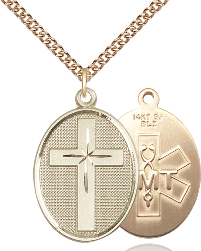 14kt Gold Filled Cross EMT Pendant on a 24 inch Gold Filled Heavy Curb chain