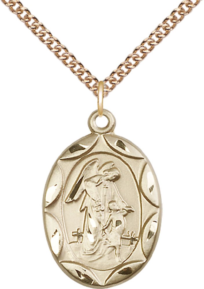 14kt Gold Filled Guardian Angel Pendant on a 24 inch Gold Filled Heavy Curb chain