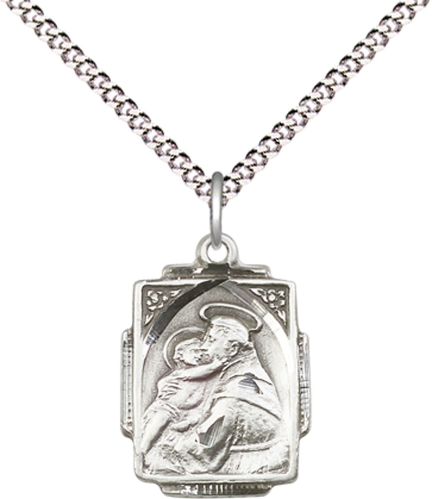 Sterling Silver Saint Anthony Pendant on a 18 inch Light Rhodium Light Curb chain