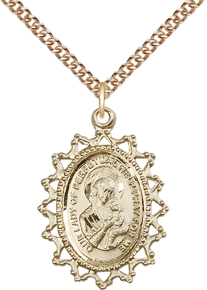 14kt Gold Filled Our Lady of Perpetual Help Pendant on a 24 inch Gold Filled Heavy Curb chain