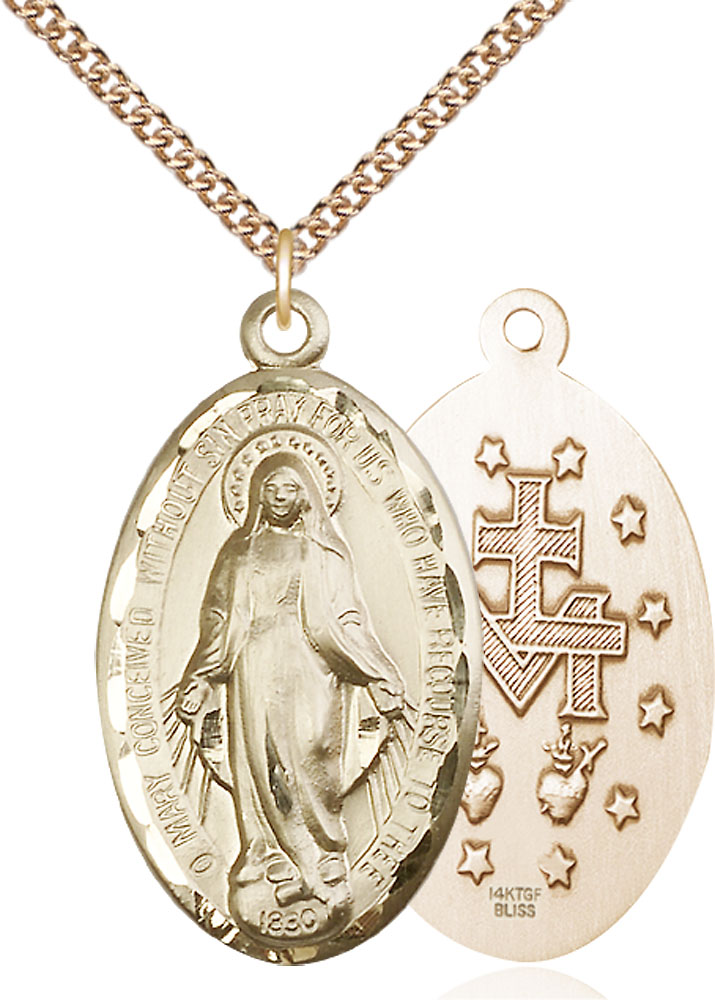 14kt Gold Filled Miraculous Pendant on a 24 inch Gold Filled Heavy Curb chain