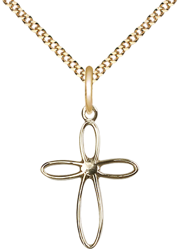 14kt Gold Filled Loop Cross Pendant on a 18 inch Gold Plate Light Curb chain
