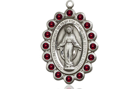 Sterling Silver Miraculous Medal with Garnet Swarovski stones