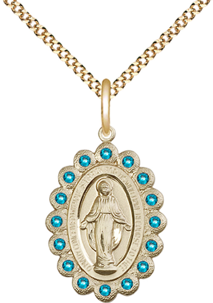 14kt Gold Filled Miraculous Pendant with Zircon Swarovski stones on a 18 inch Gold Plate Light Curb chain