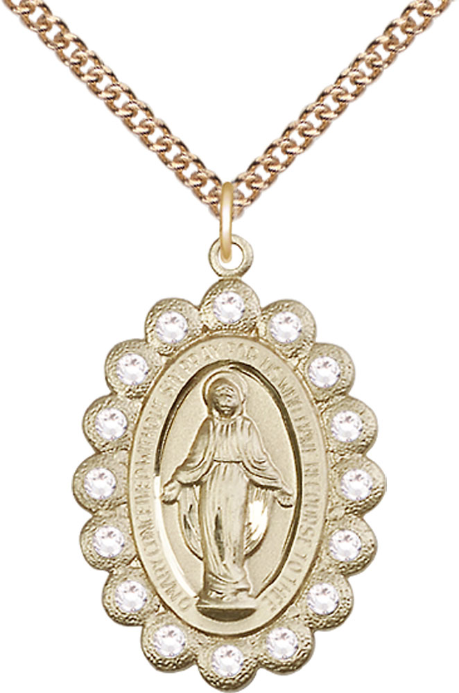 14kt Gold Filled Miraculous Pendant on a 24 inch Gold Filled Heavy Curb chain