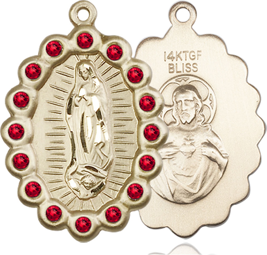 14kt Gold Filled Our Lady of Guadalupe Medal with Ruby Swarovski stones