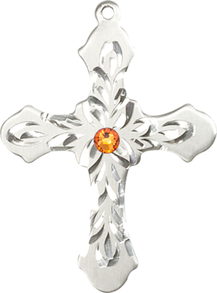 Sterling Silver Cross Medal with a 3mm Topaz Swarovski stone
