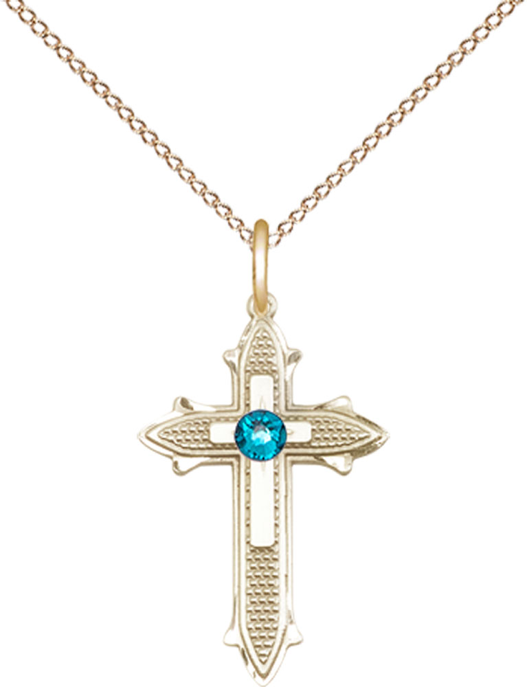 14kt Gold Filled Cross on Cross Pendant with a 3mm Zircon Swarovski stone on a 18 inch Gold Filled Light Curb chain