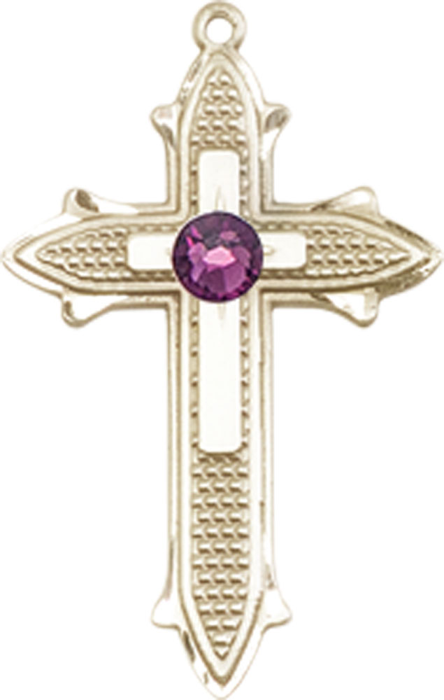 14kt Gold Filled Cross on Cross Medal with a 3mm Amethyst Swarovski stone