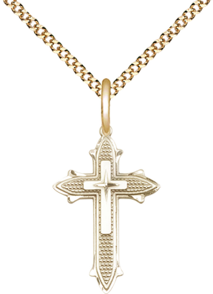 14kt Gold Filled Cross on Cross Pendant on a 18 inch Gold Plate Light Curb chain