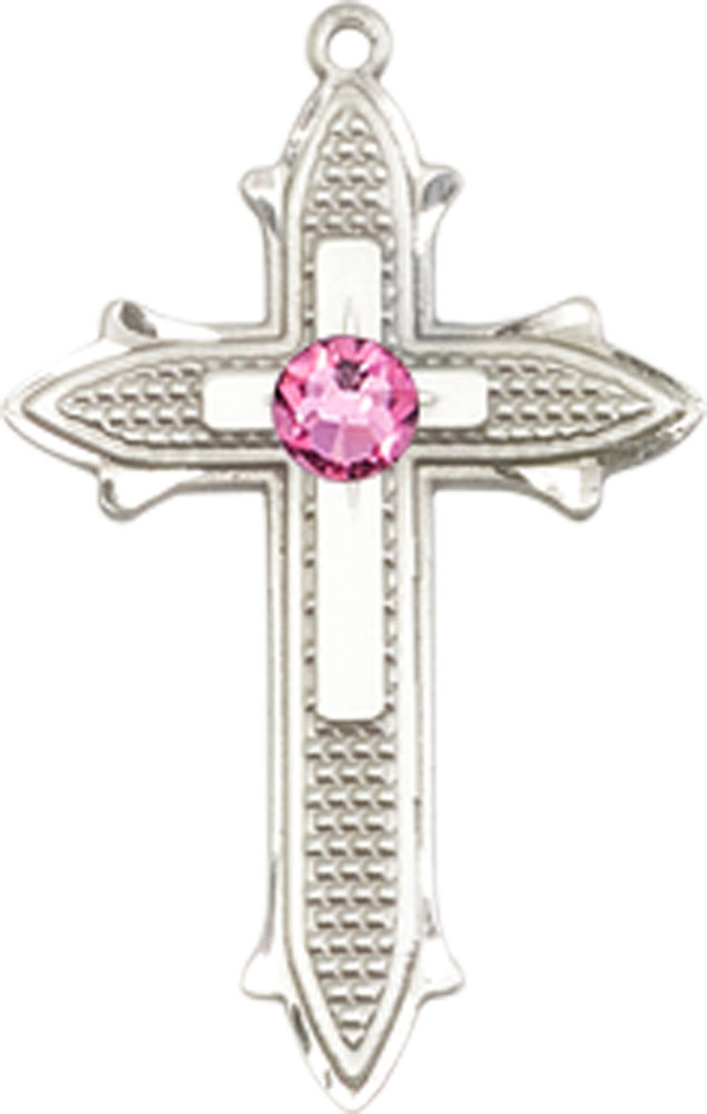 Sterling Silver Cross on Cross Medal with a 3mm Rose Swarovski stone