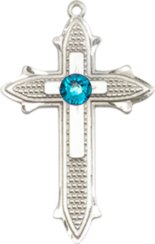 Sterling Silver Cross on Cross Medal with a 3mm Zircon Swarovski stone