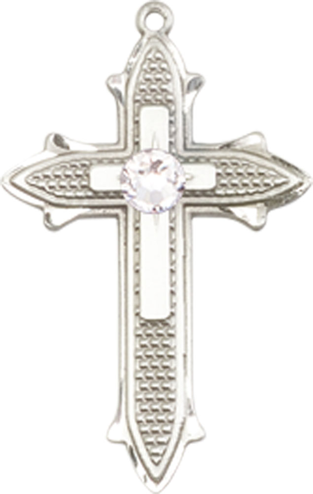 Sterling Silver Cross on Cross Medal with a 3mm Crystal Swarovski stone