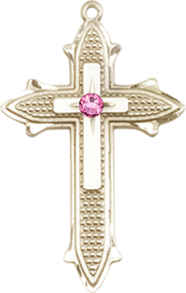 14kt Gold Filled Cross on Cross Medal with a 3mm Rose Swarovski stone