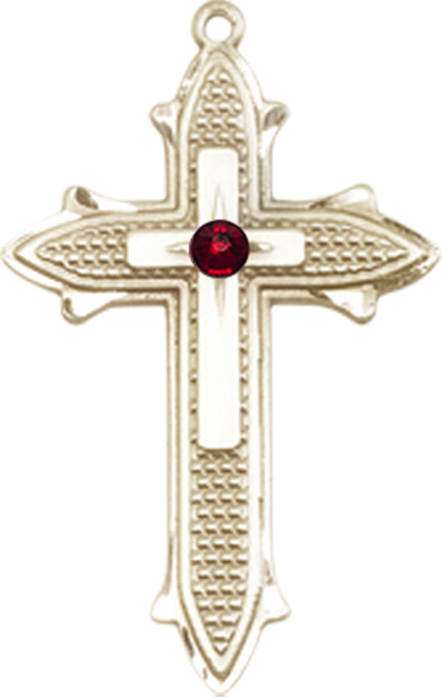 14kt Gold Cross on Cross Medal with a 3mm Garnet Swarovski stone