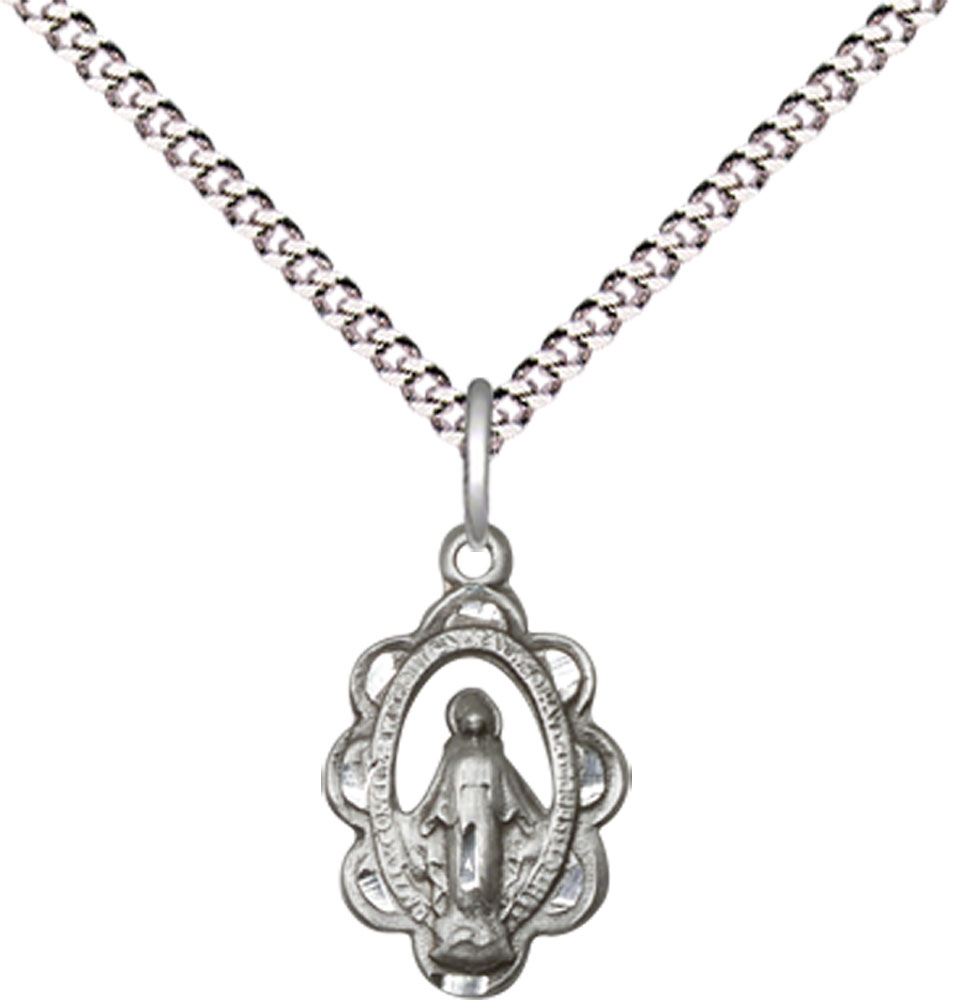 Sterling Silver Miraculous Pendant on a 18 inch Light Rhodium Light Curb chain