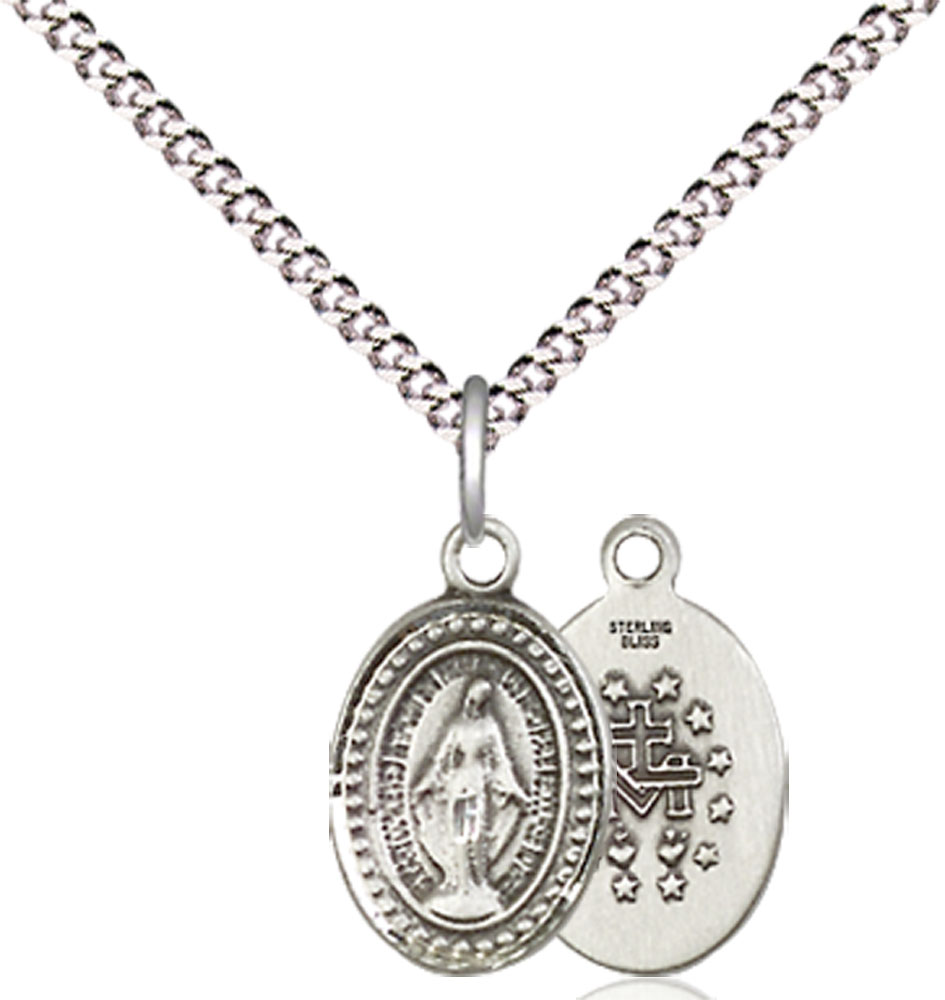 Sterling Silver Miraculous Pendant on a 18 inch Light Rhodium Light Curb chain