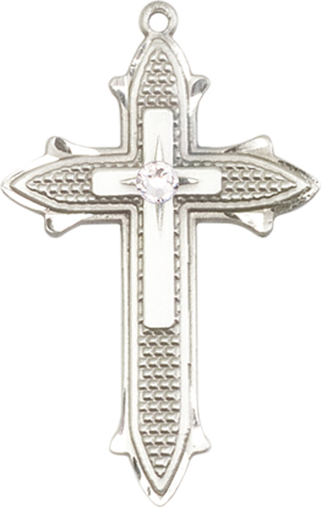 Sterling Silver Cross on Cross Medal with a 3mm Crystal Swarovski stone