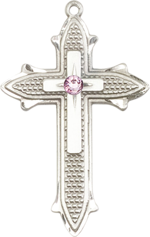 Sterling Silver Cross on Cross Medal with a 3mm Light Amethyst Swarovski stone