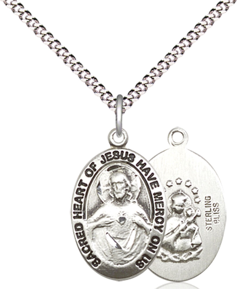 Sterling Silver Scapular Pendant on a 18 inch Light Rhodium Light Curb chain