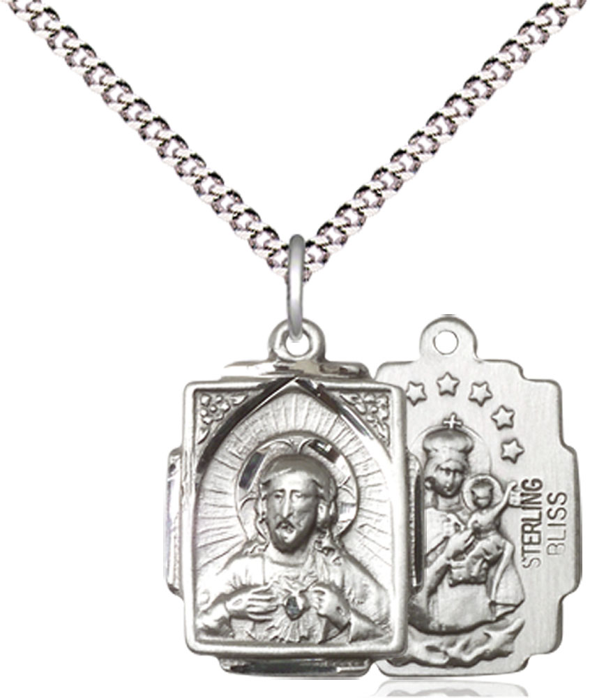 Sterling Silver Scapular Pendant on a 18 inch Light Rhodium Light Curb chain