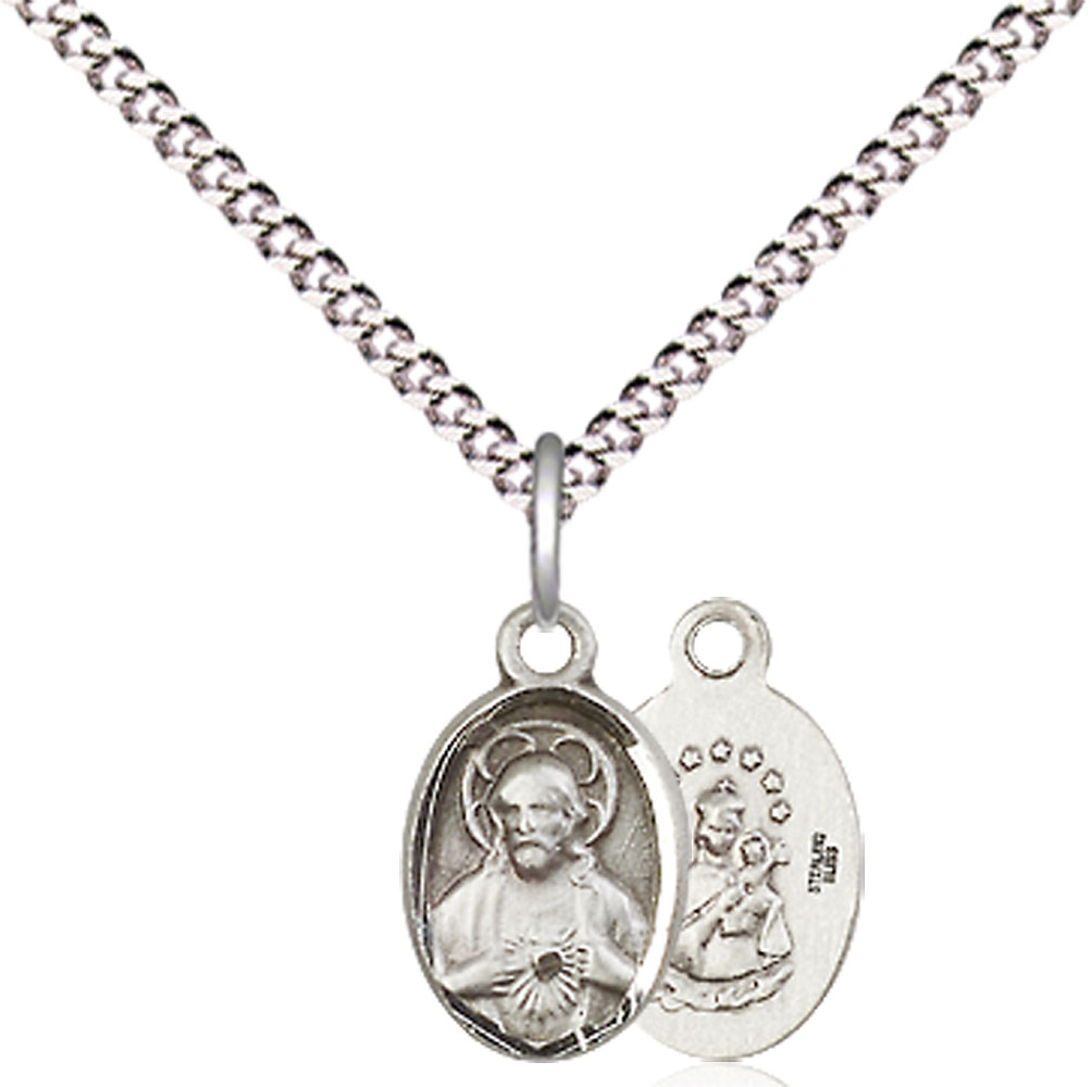 Sterling Silver Scapular Pendant on a 18 inch Light Rhodium Light Curb chain