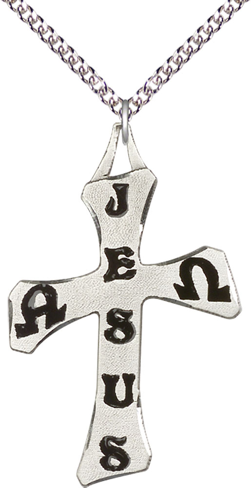 Sterling Silver Cross Pendant on a 24 inch Sterling Silver Heavy Curb chain