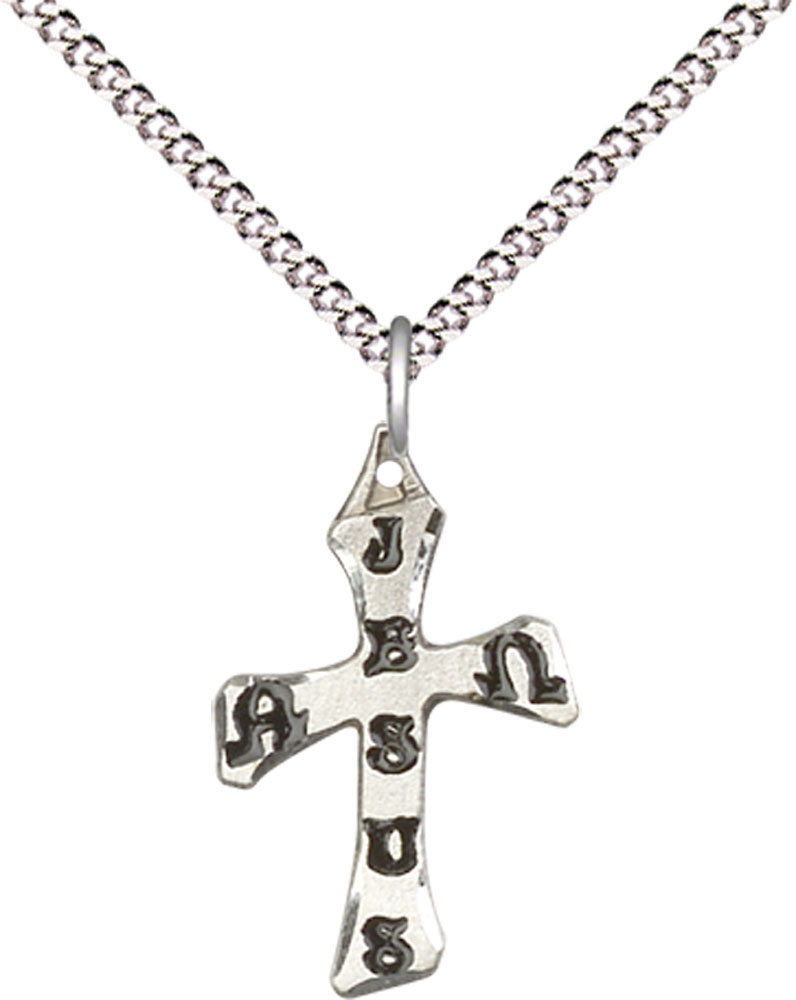 Sterling Silver Cross Pendant on a 18 inch Light Rhodium Light Curb chain