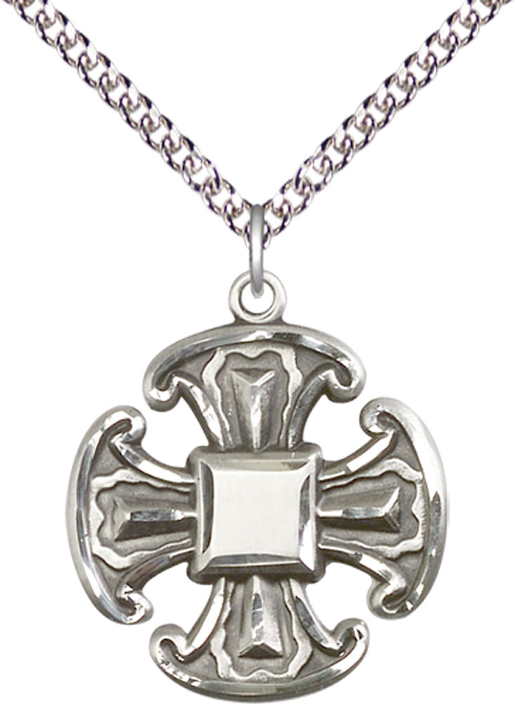 Sterling Silver Cross Pendant on a 24 inch Sterling Silver Heavy Curb chain