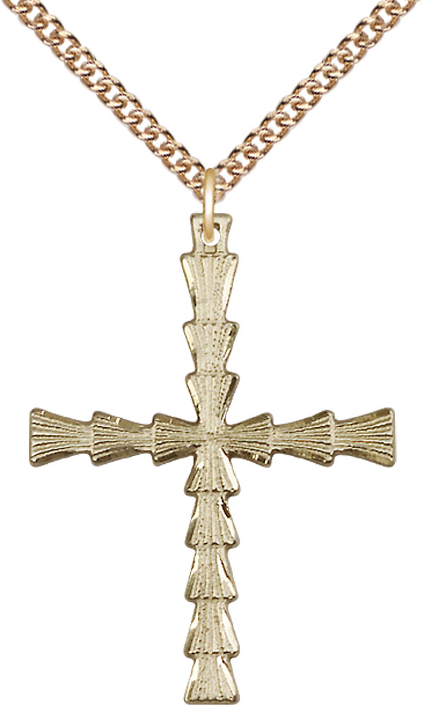 14kt Gold Filled Cross Pendant on a 24 inch Gold Filled Heavy Curb chain