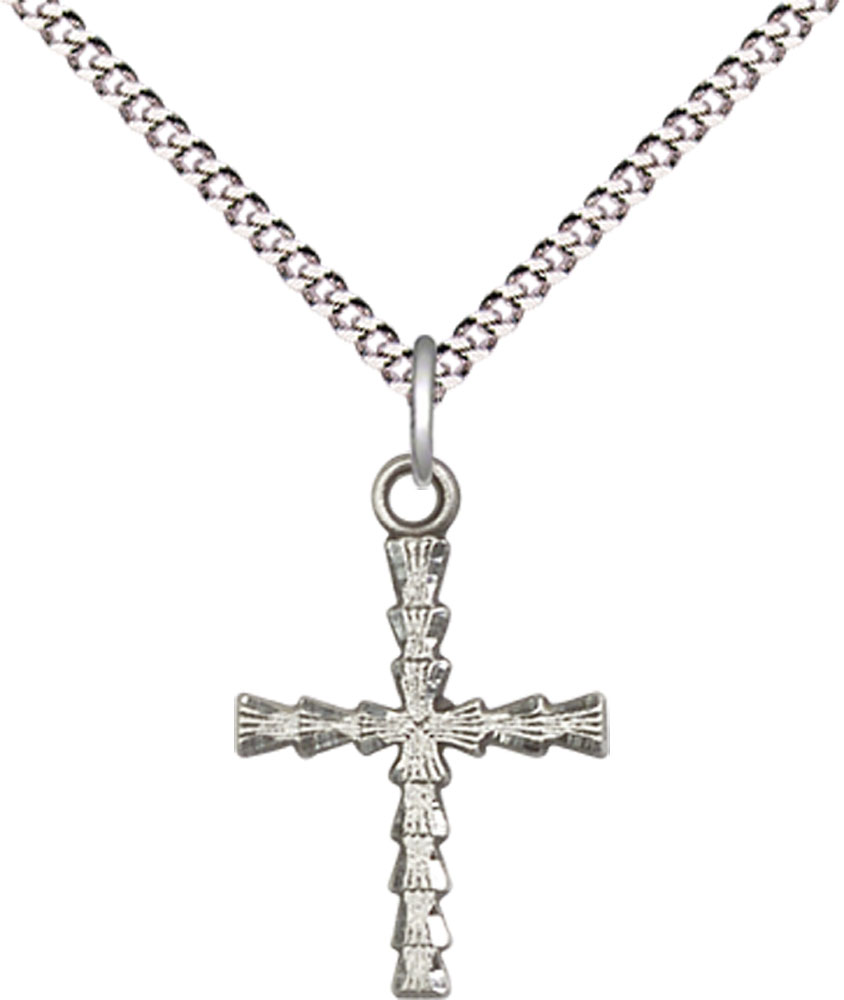 Sterling Silver Cross Pendant on a 18 inch Light Rhodium Light Curb chain