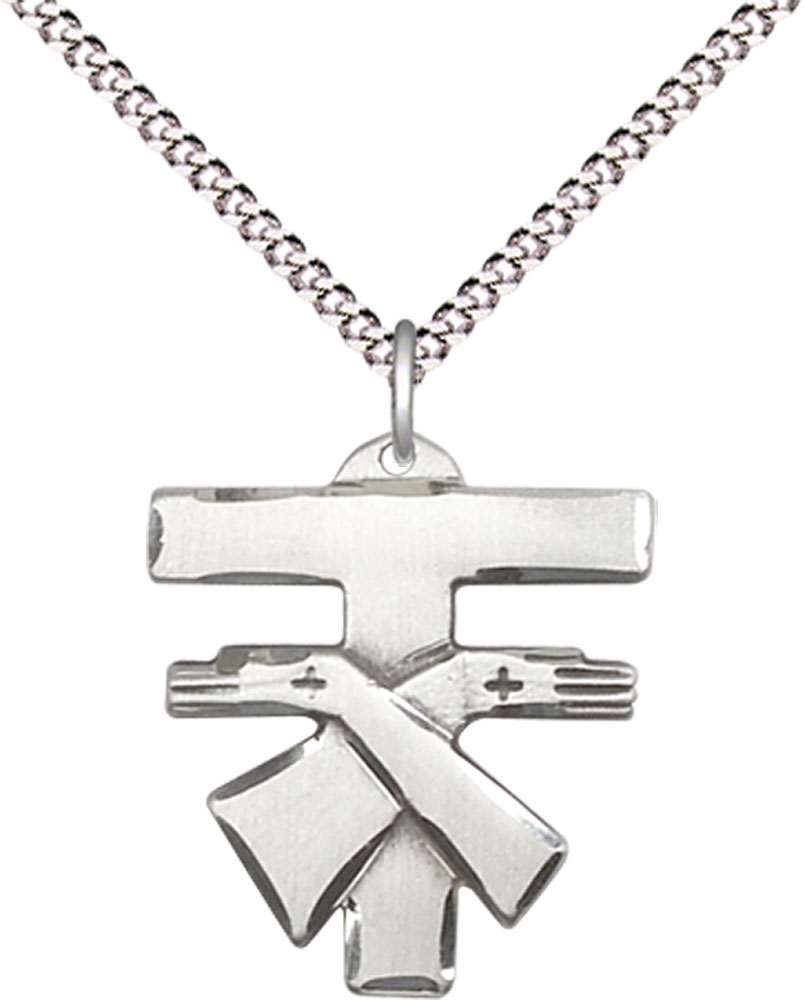 Sterling Silver Franciscan Cross Pendant on a 18 inch Light Rhodium Light Curb chain