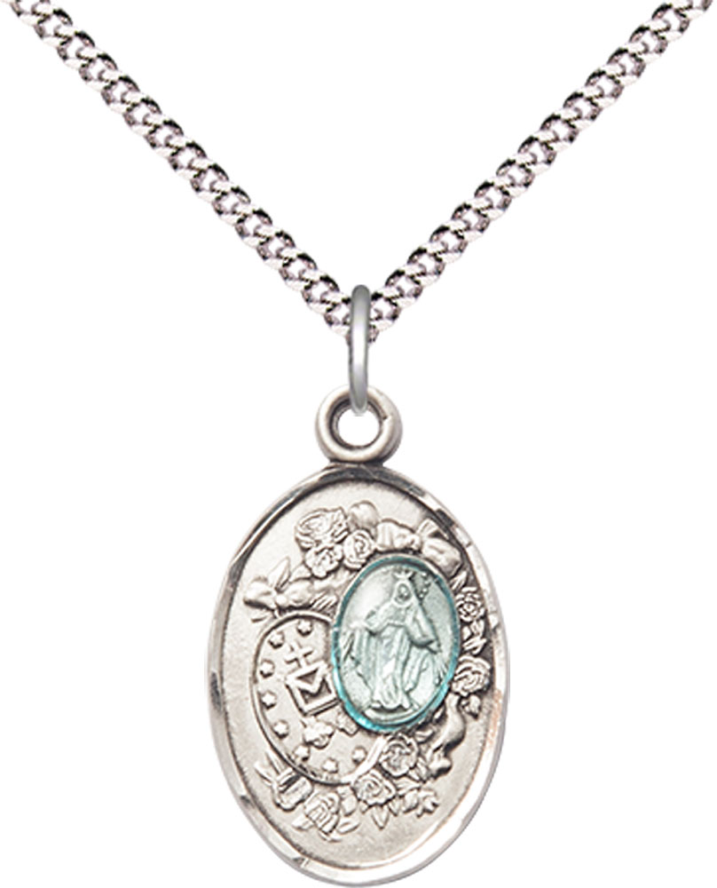 Sterling Silver Miraculous Pendant on a 18 inch Light Rhodium Light Curb chain