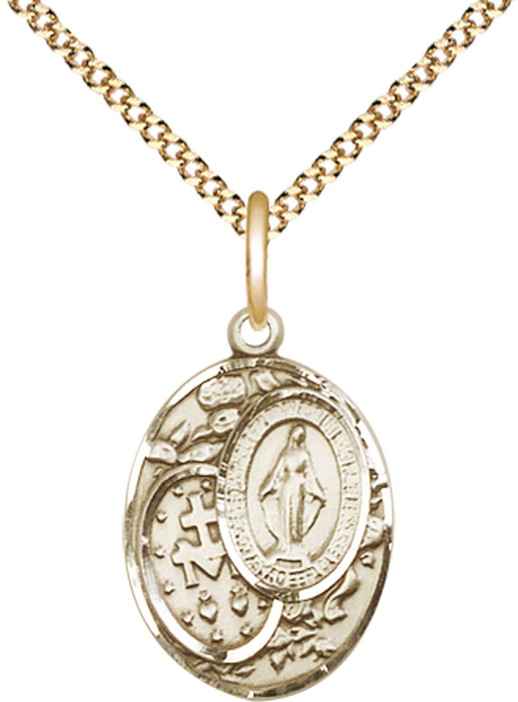 14kt Gold Filled Miraculous Pendant on a 18 inch Gold Plate Light Curb chain