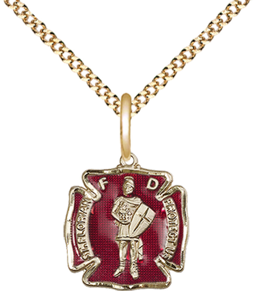 14kt Gold Filled Saint Florian Pendant on a 18 inch Gold Plate Light Curb chain