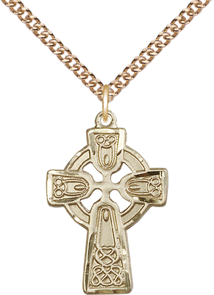 14kt Gold Filled Celtic Cross Pendant on a 24 inch Gold Filled Heavy Curb chain