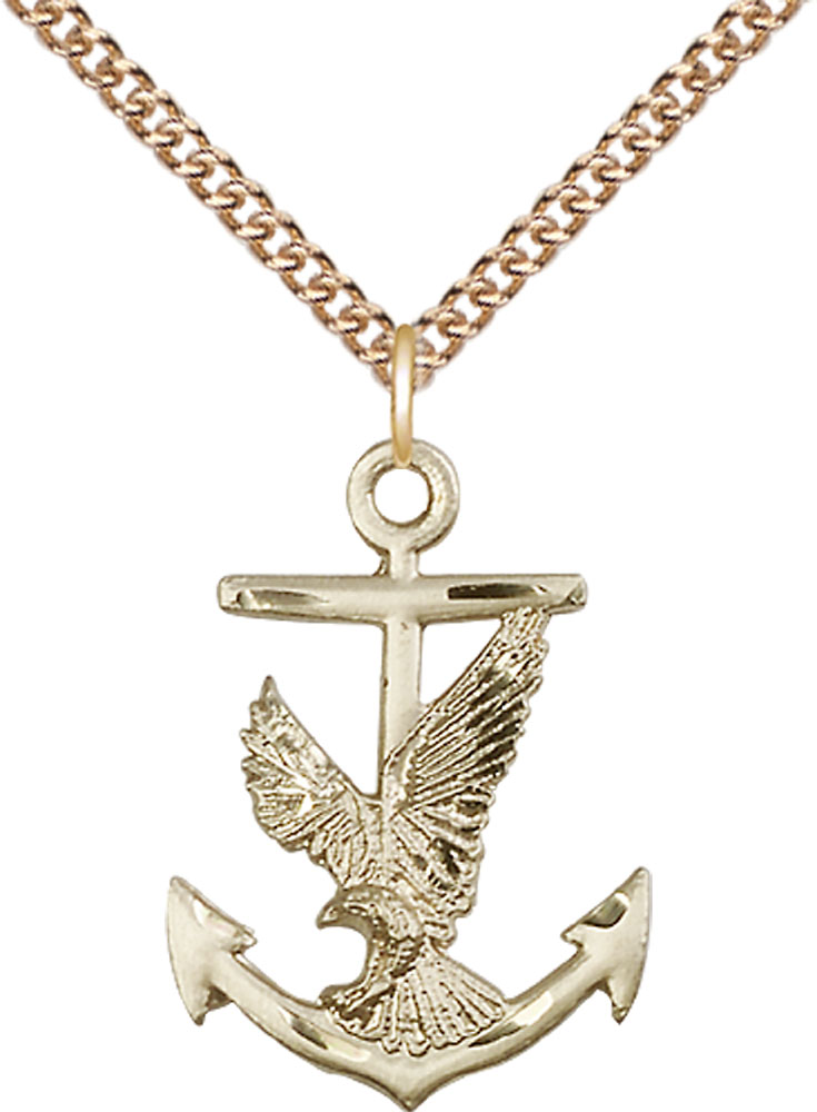 14kt Gold Filled Anchor Eagle Pendant on a 24 inch Gold Filled Heavy Curb chain
