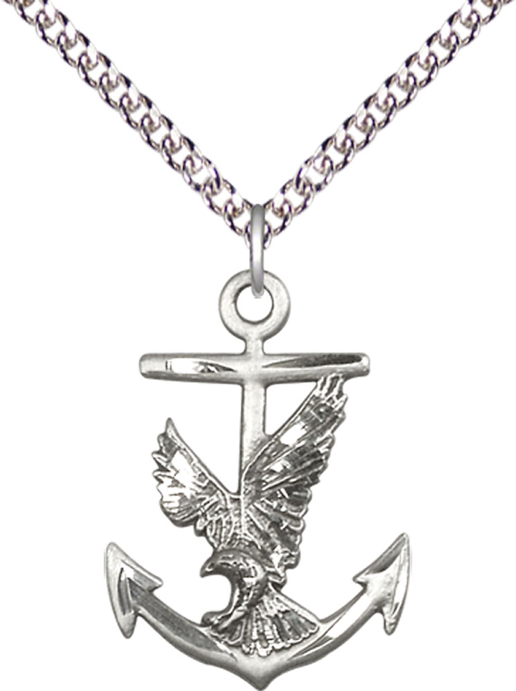Sterling Silver Anchor Eagle Pendant on a 24 inch Sterling Silver Heavy Curb chain