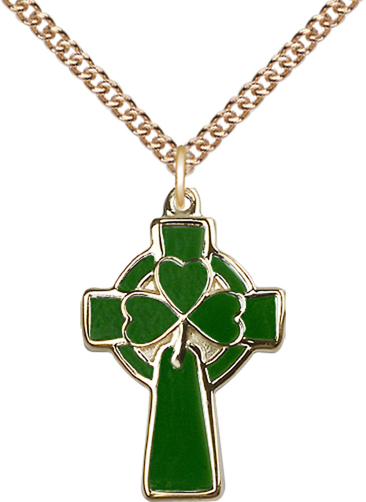 14kt Gold Filled Celtic Cross Pendant on a 24 inch Gold Filled Heavy Curb chain