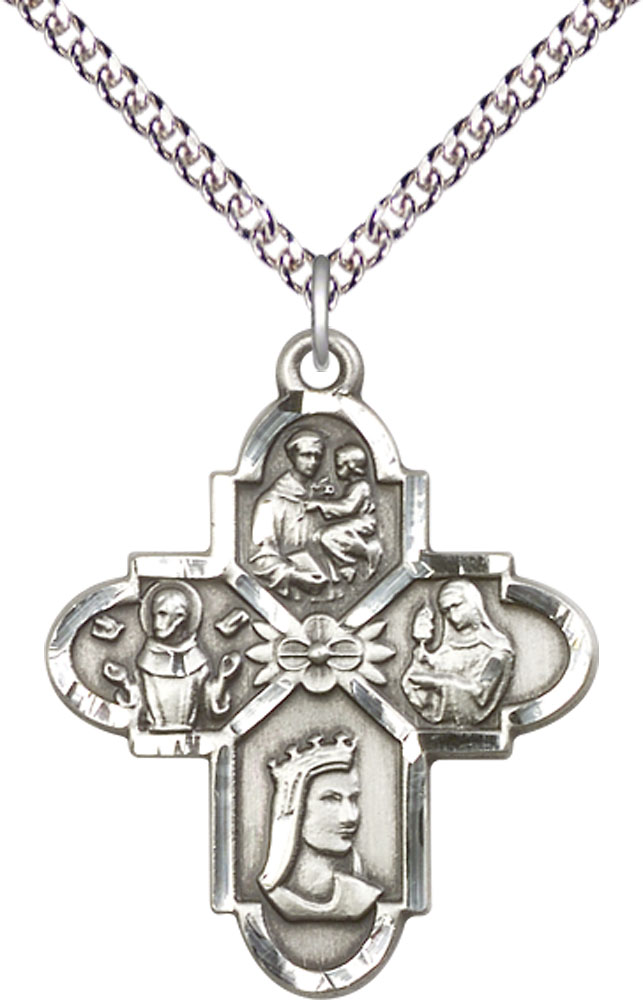 Sterling Silver Franciscan 4-Way Pendant on a 24 inch Sterling Silver Heavy Curb chain