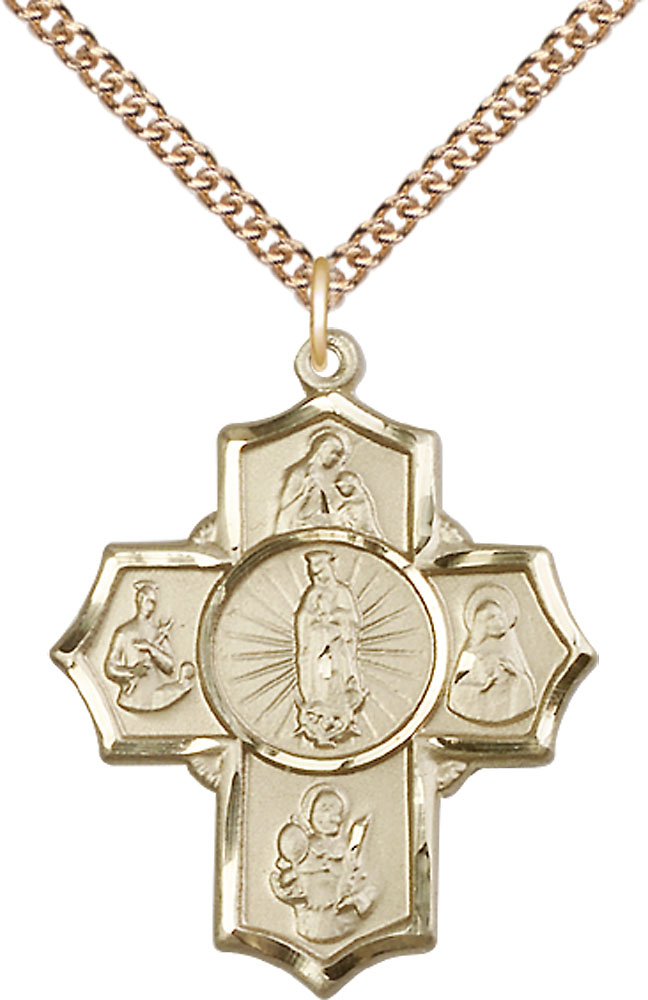 14kt Gold Filled 5-Way Motherhood Pendant on a 24 inch Gold Filled Heavy Curb chain