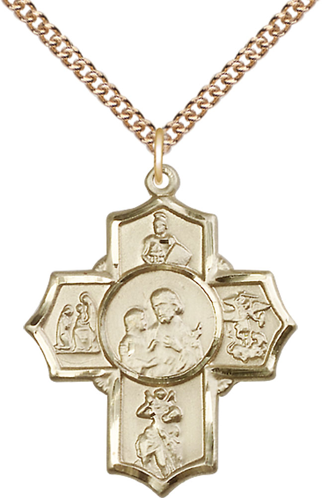 14kt Gold Filled 5-Way Firefighter Pendant on a 24 inch Gold Filled Heavy Curb chain