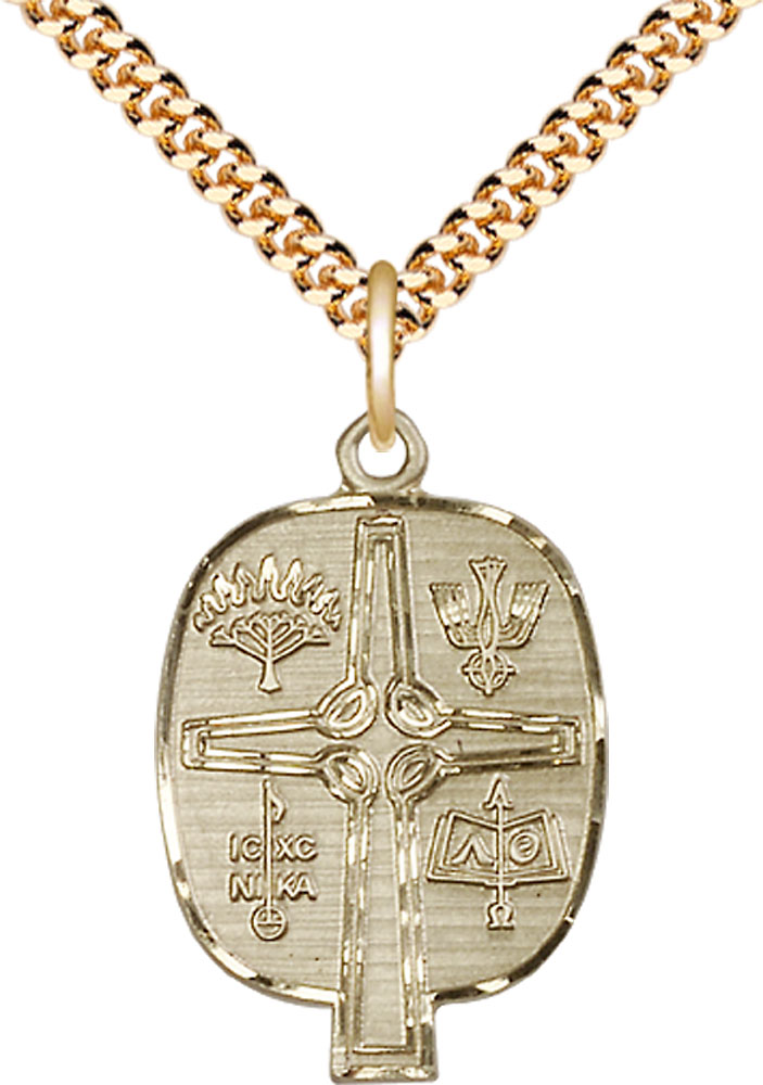 14kt Gold Filled Presbyterian Pendant on a 24 inch Gold Plate Heavy Curb chain