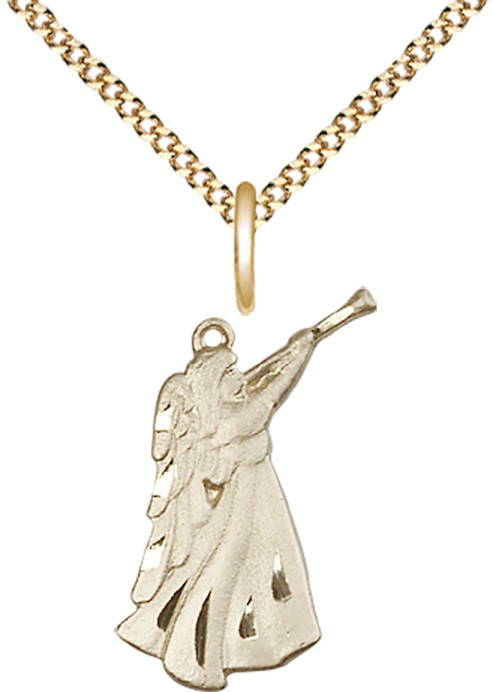 14kt Gold Filled Guardian Angel Pendant on a 18 inch Gold Plate Light Curb chain