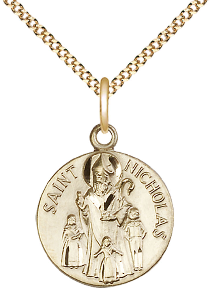 14kt Gold Filled Saint Nicholas Pendant on a 18 inch Gold Plate Light Curb chain