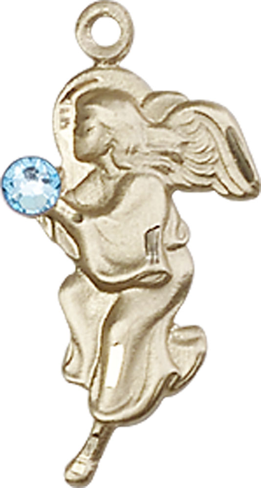 14kt Gold Filled Guardian Angel Medal with a 3mm Aqua Swarovski stone