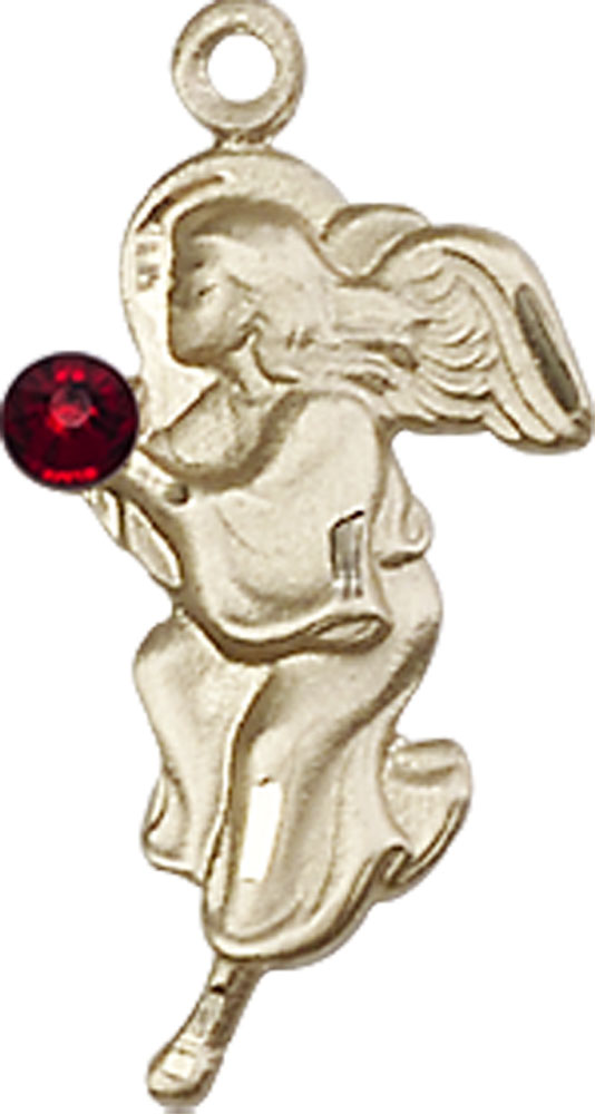 14kt Gold Guardian Angel Medal with a 3mm Garnet Swarovski stone