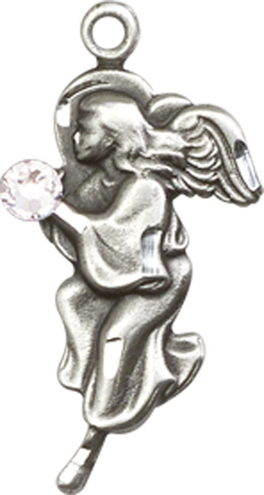 Sterling Silver Guardian Angel Medal with a 3mm Crystal Swarovski stone